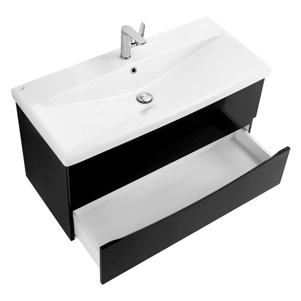Приобрести belbagno тумба с раковиной marino-cer 100 см, подвесная nero lucido, белая раковина