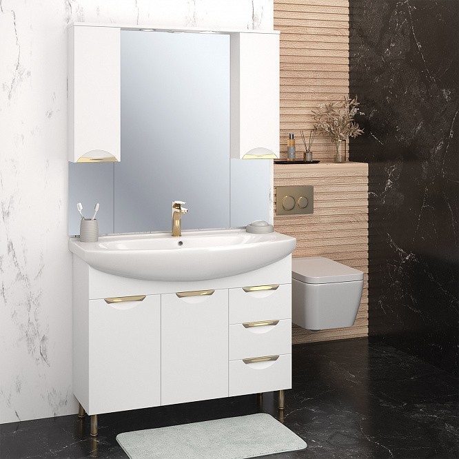 Приобрести aqua de marco зеркало-шкаф eleganse 105 см, белый\золото 1105cgele