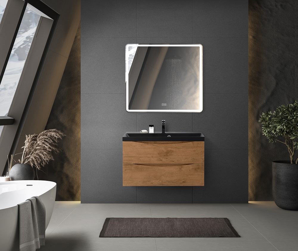 Приобрести belbagno тумба с раковиной marino 90 см, подвесная rovere nature, чёрная раковина