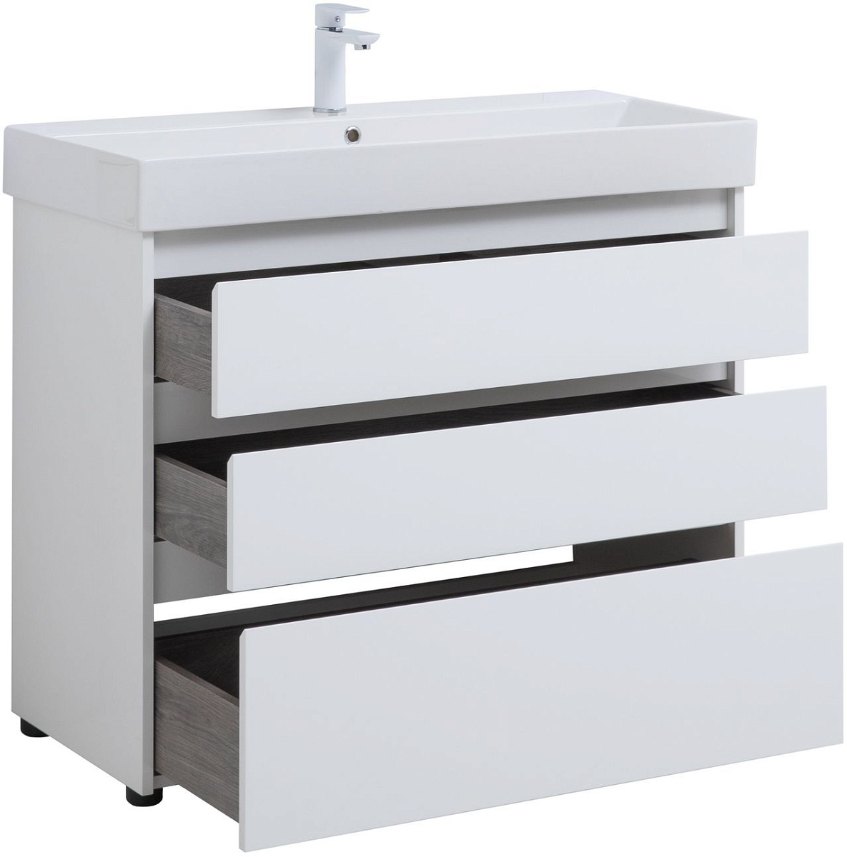 Приобрести aquanet тумба с раковиной nova lite 100 см, белая глянец (3 ящика)