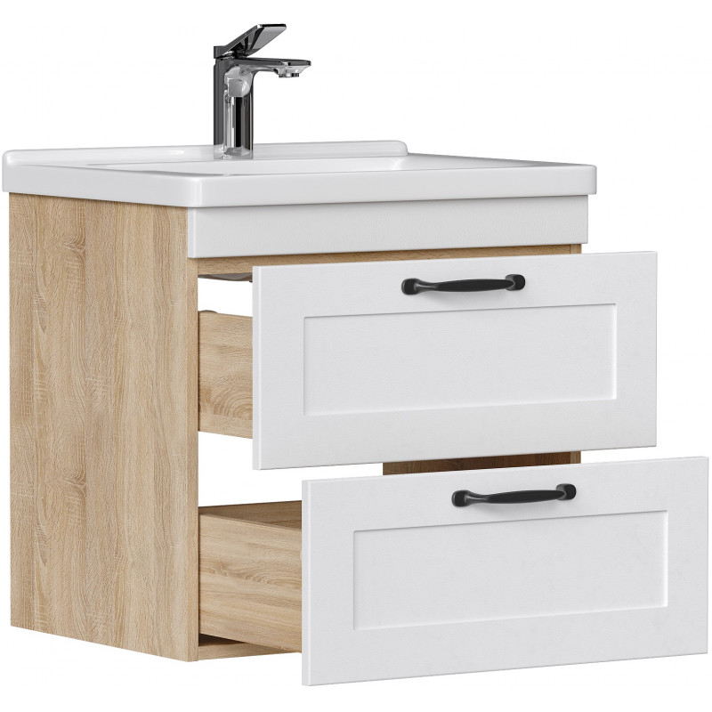 Приобрести equil тумба подвесная с раковиной lago 70 см, белая\светлое дерево tplago70.2y-04