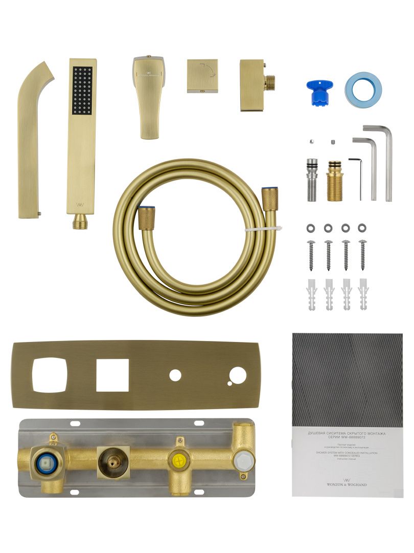 Приобрести смеситель для ванны встраиваемый wonzon & woghand flex, брашированное золото (ww-88889072-bg)