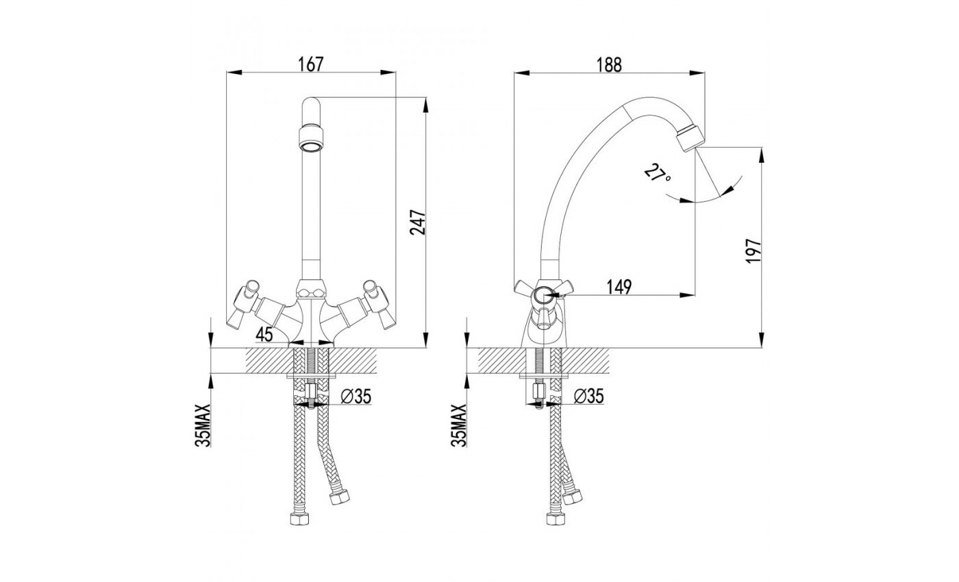 Приобрести lemark смеситель для кухни contour с поворотным изливом, двухвентильный, хром lm7404c