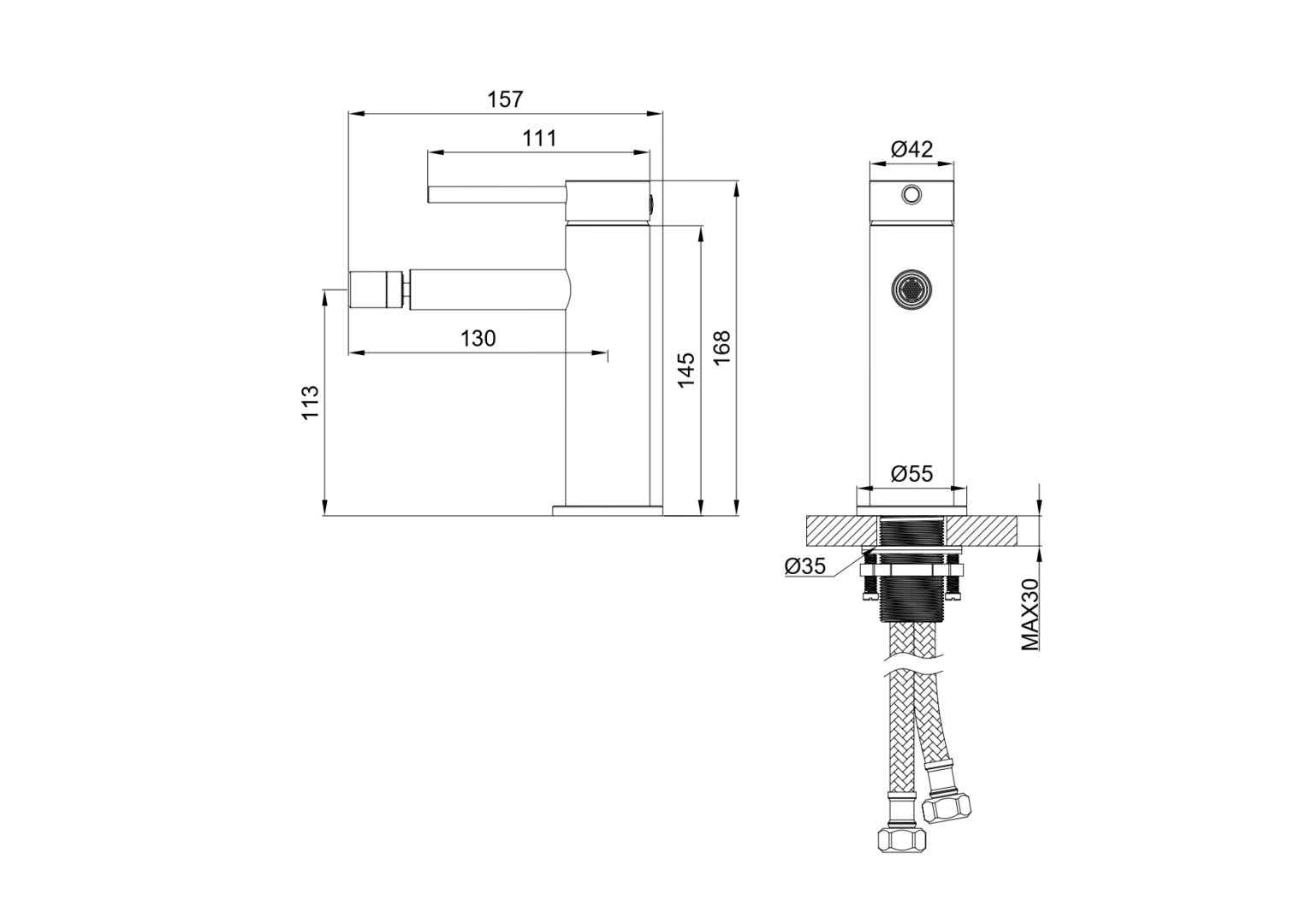 Приобрести смеситель для биде wonzon & woghand stick, темный графит (ww-88339017-bgm)