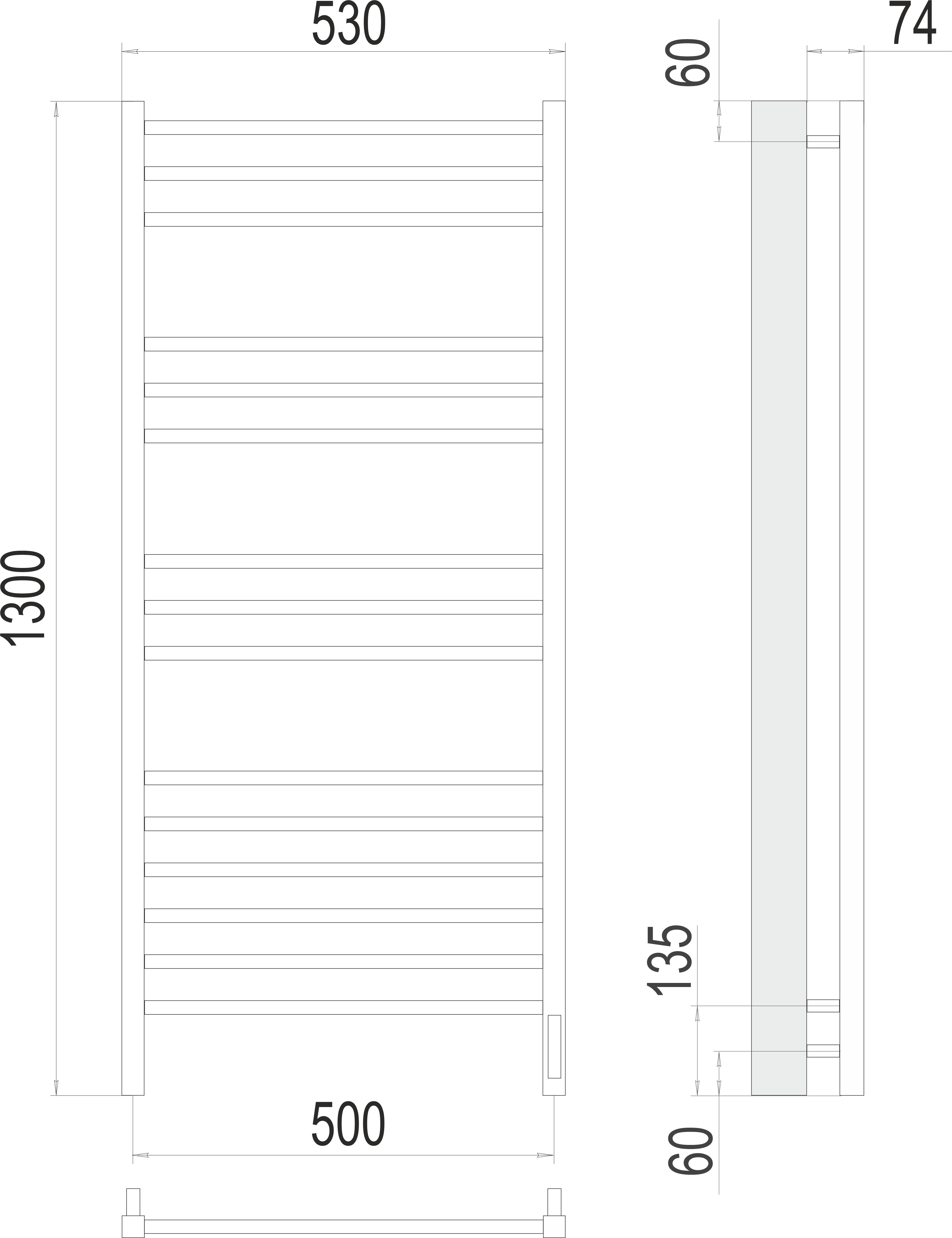 Приобрести полотенцесушитель 500х1300 мм электрический terminus сицилия п15 4670078526304