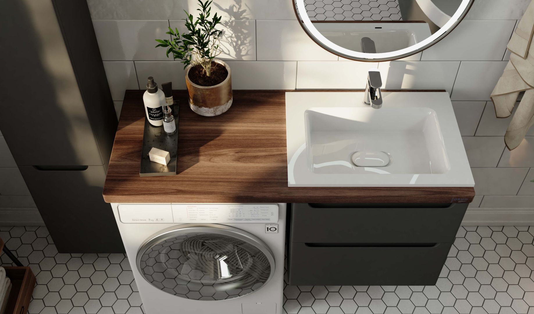 Приобрести jorno тумба подвесная wood 120 см со столешницей темное дерево, аннтацит