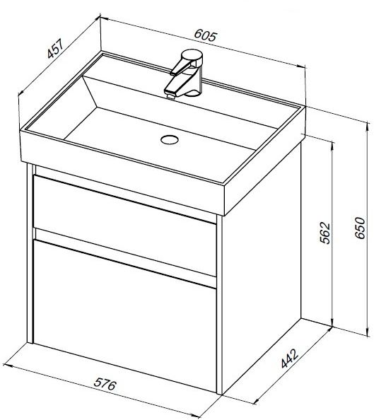 Приобрести aquanet тумба с раковиной nova lite 60 см, дуб черный (2 ящика)
