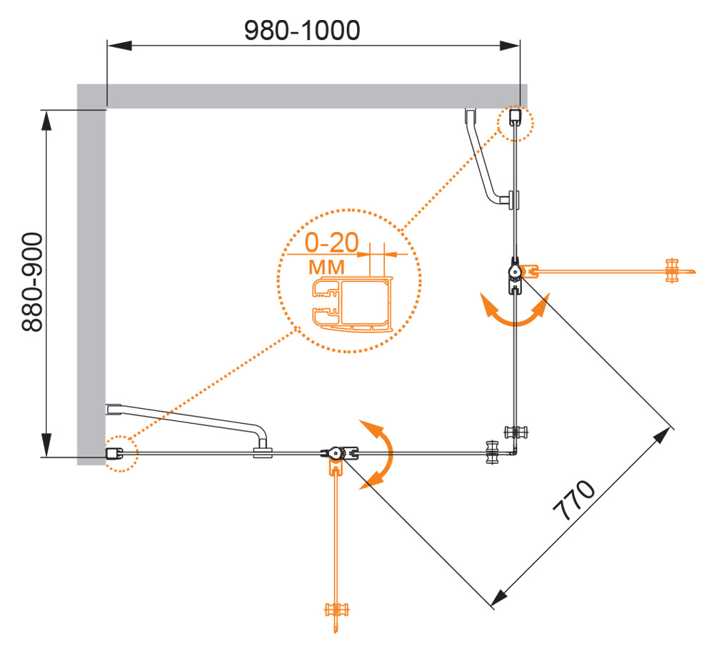Приобрести cezares душевое ограждение elena 100х90 см, хром elena-w-ah-2-100/90-p-cr-l