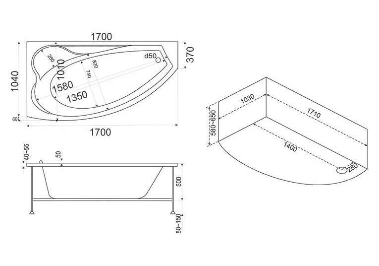Приобрести bas акриловая ванна николь r 170*102