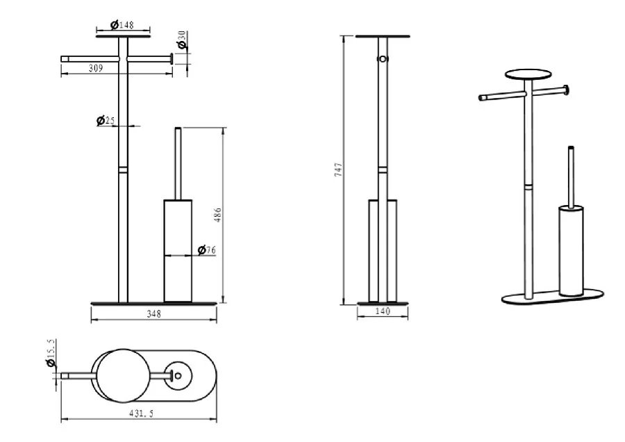 Приобрести boheme стойка для ванной комнаты venturo, матовое золото 10953-mg