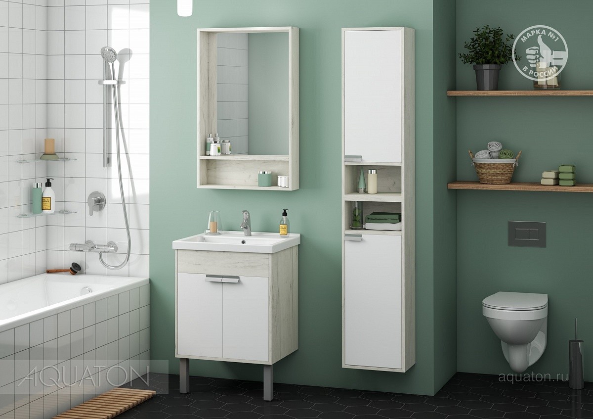 Приобрести акватон флай 60 тумба белая, дуб крафт 