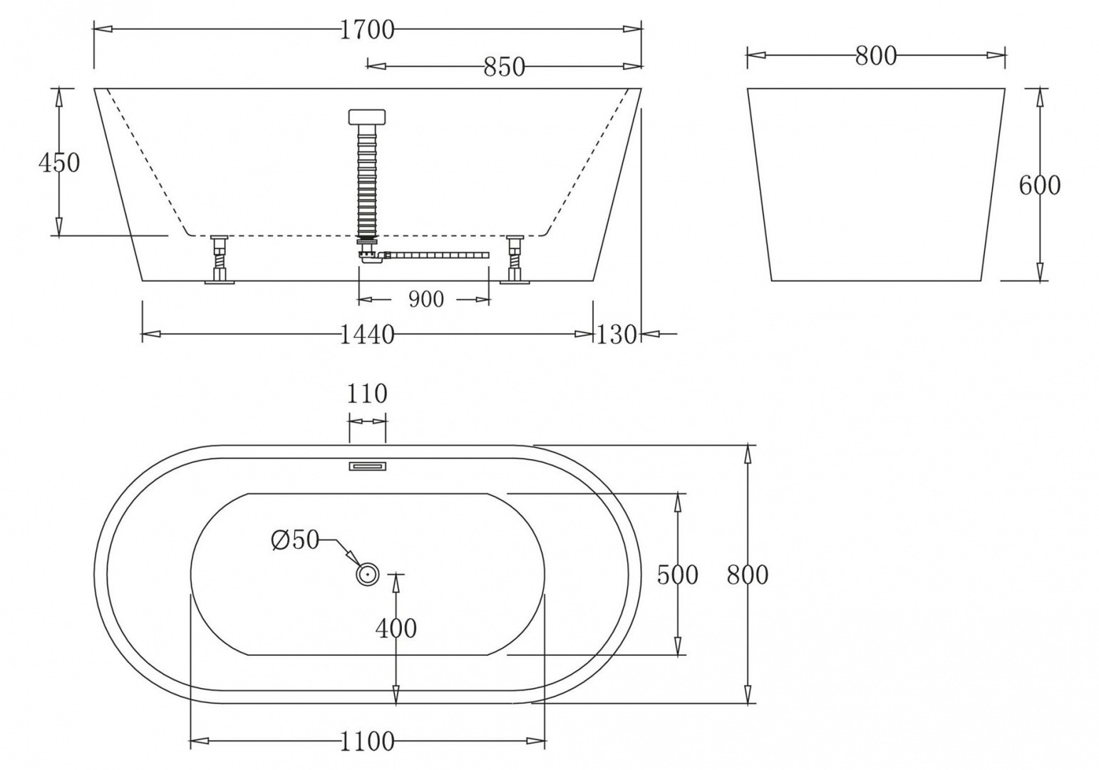 Приобрести ванна акриловая отдельностоящая belbagno 170x75 см, bb71-1700