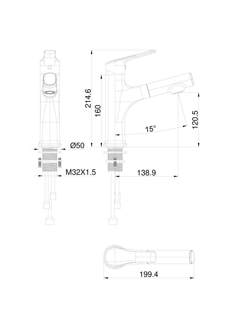 Приобрести смеситель для раковины с выдвижным изливом wonzon & woghand, хром (ww-ae4151-cr)