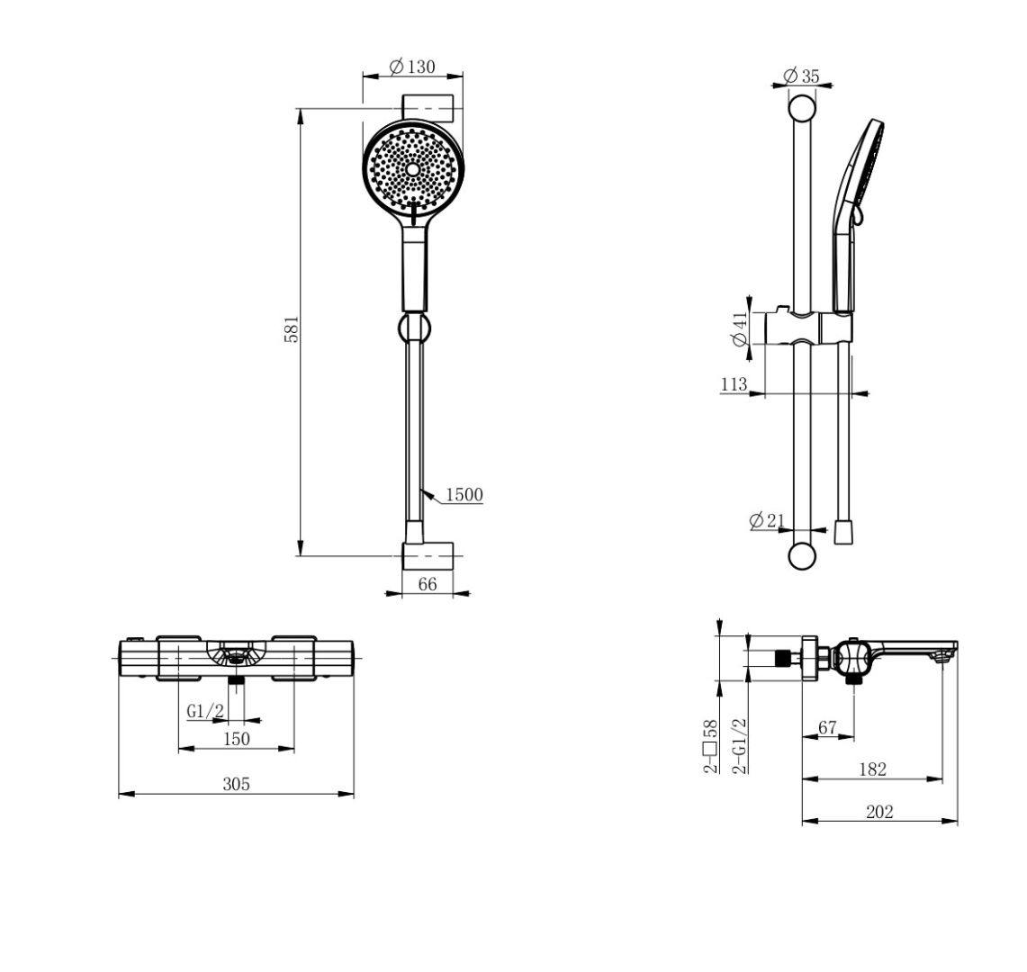 Приобрести смеситель для ванны с душевым гарнитуром и термостатом wonzon & woghand solid, темный графит (ww-c2011-a-bgg)