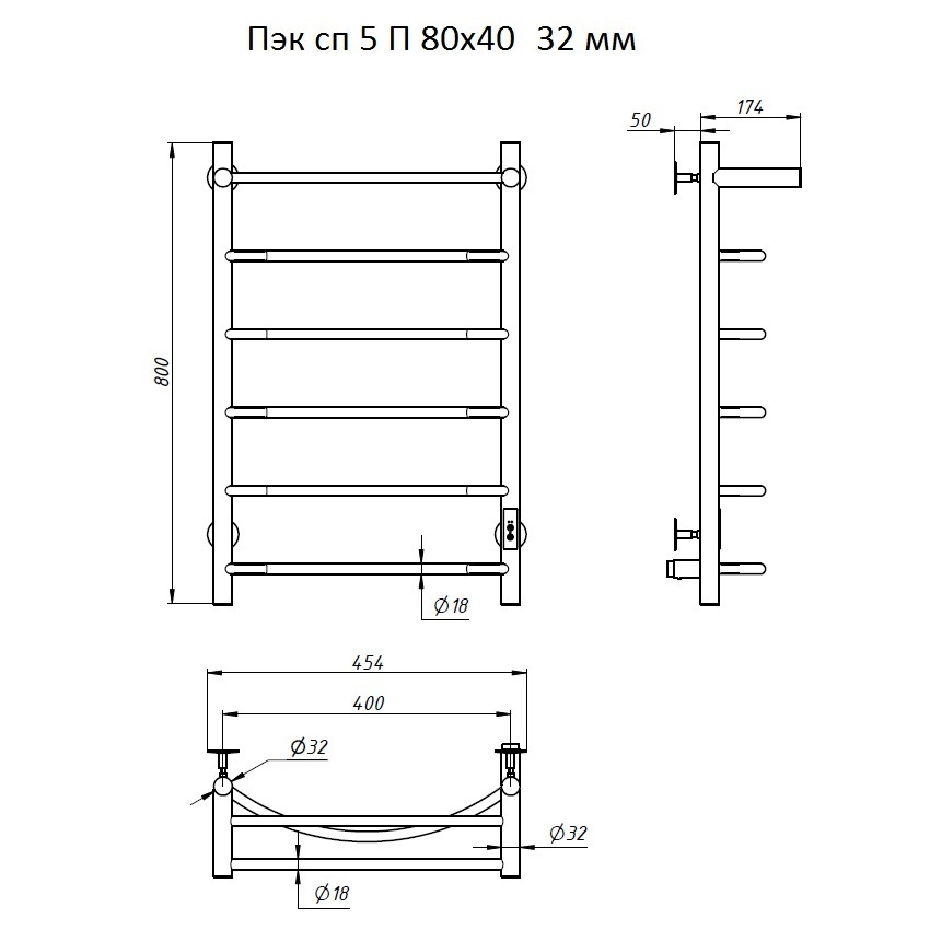 Приобрести тругор электрический полотенцесушитель п6 400х800 мм пэк сп 5 с полкой, хром 00-00031627