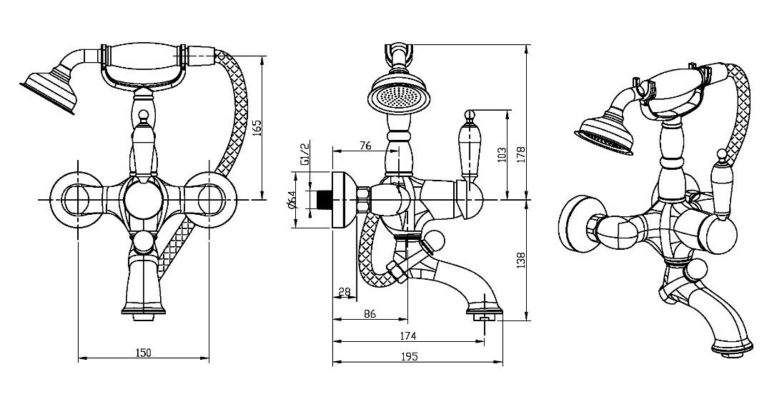 Приобрести boheme смеситель для ванны tradizionale, хром\белый 263