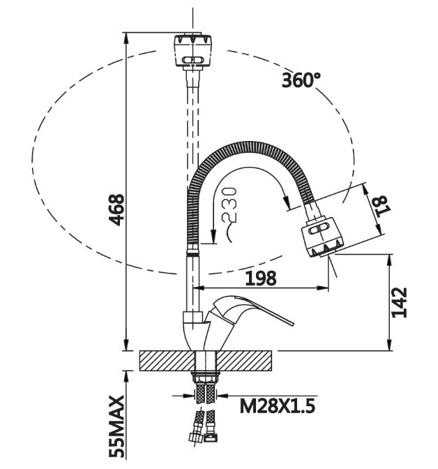 Приобрести смеситель для кухни vieir olimp с гибким изливом, хром v033523