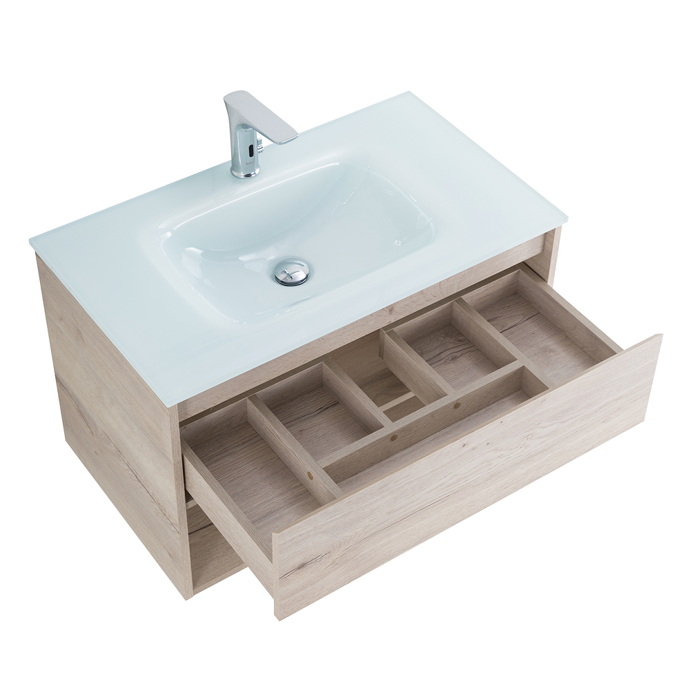Приобрести belbagno тумба c раковиной kraft 80 см, с одним ящиком и полкой, подвесная rovere galifax bianco, стеклянная раковина