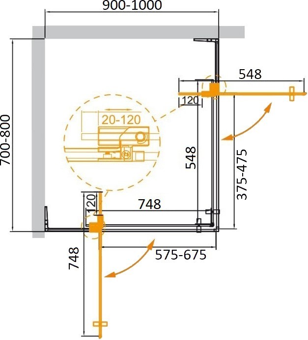 Приобрести cezares душевое ограждение slider 70х90см slider-ah-2-70/80-90/100-br-nero