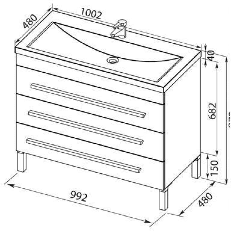 Приобрести aquanet тумба с раковиной верона 100 см, белая (напольная 3 ящика)