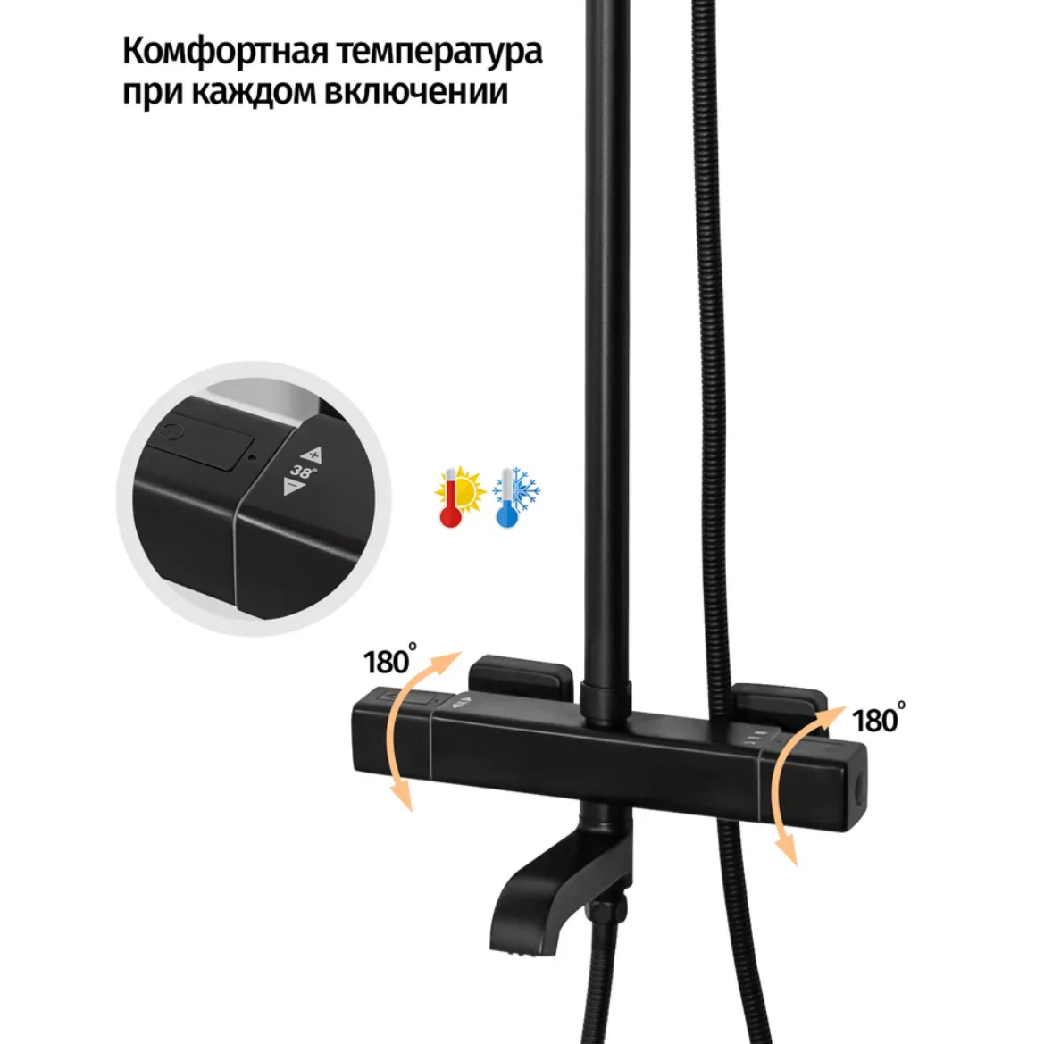Приобрести grocenberg душевая система с термостатом, черная матовая gb7005bl