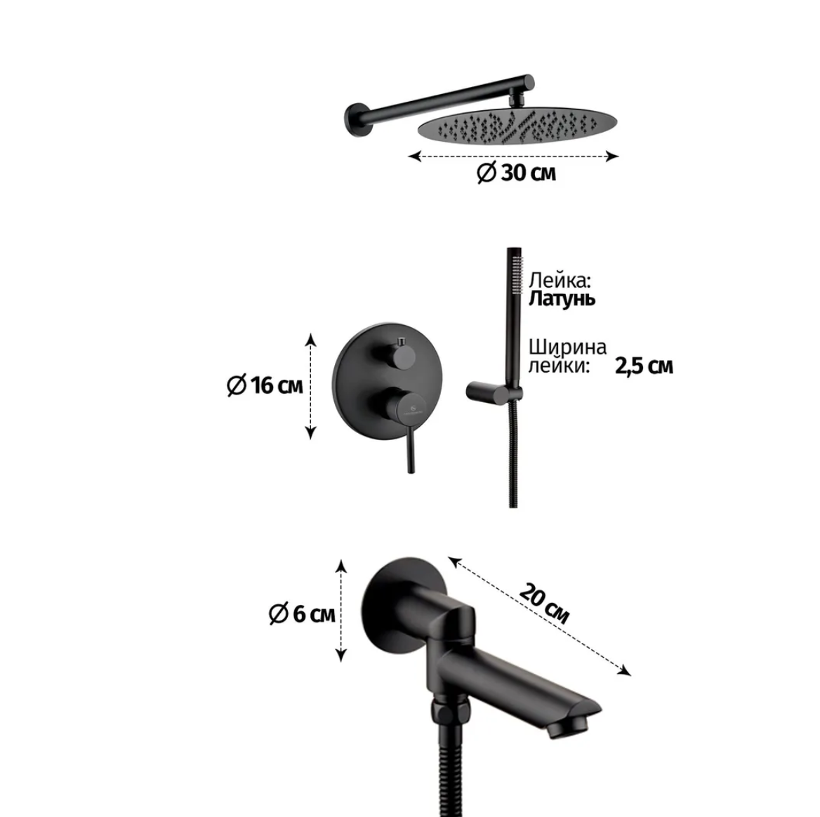 Приобрести grocenberg встраиваемая душевая система, черная матовая gb5099bl-1