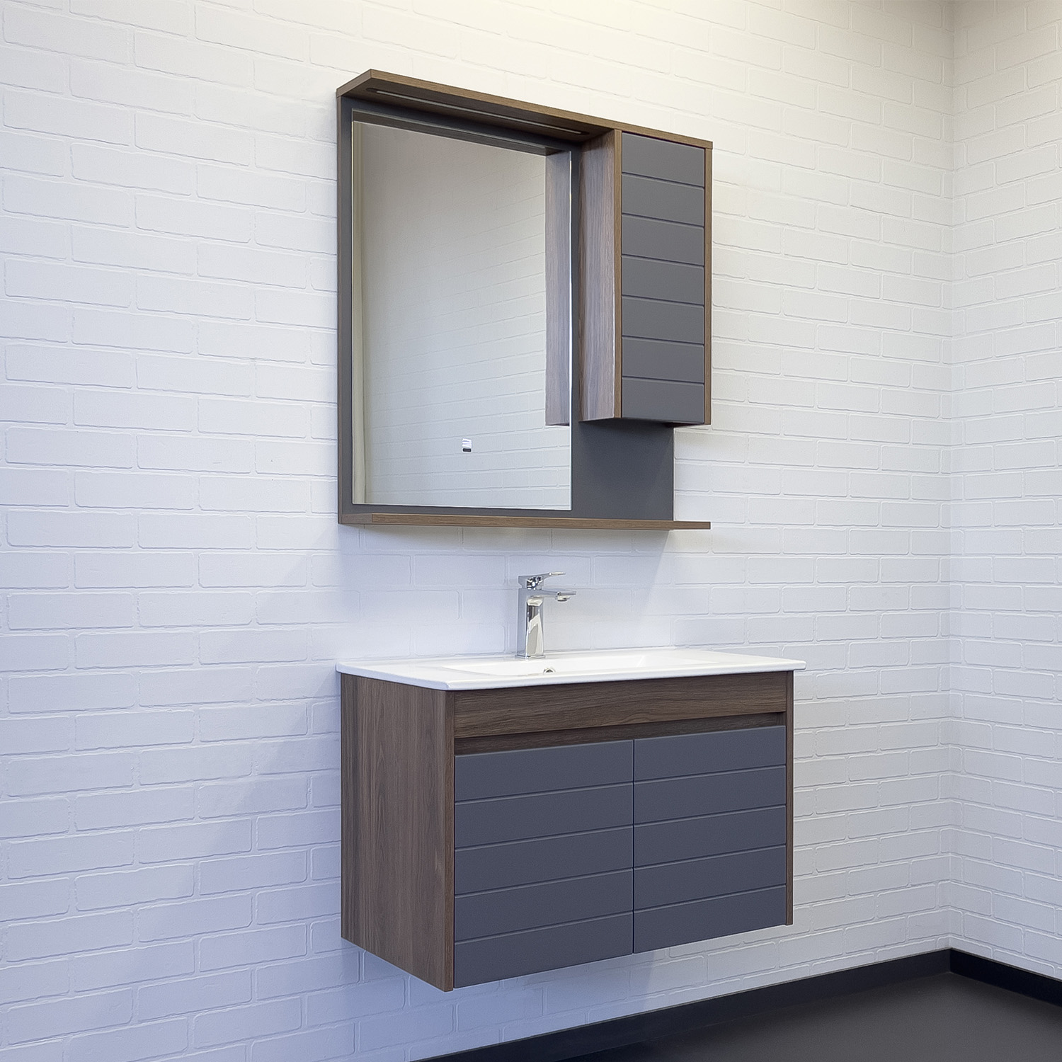 Приобрести сomforty тумба с раковиной кемер-75 антрацит/дуб тёмно-коричневый