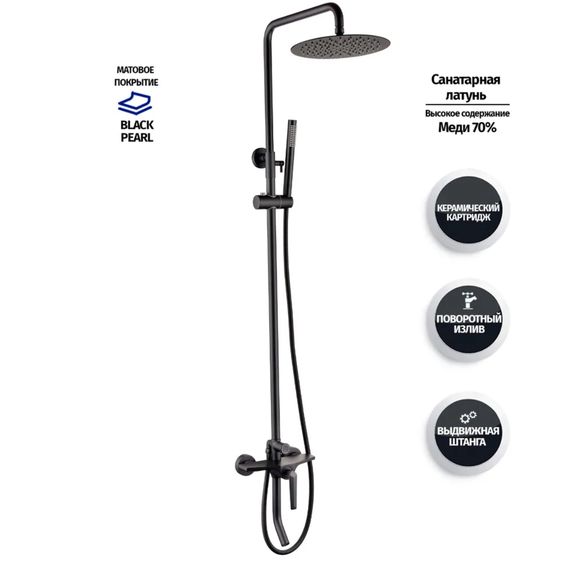 Приобрести grocenberg душевая система, черный матовый gb7025bl