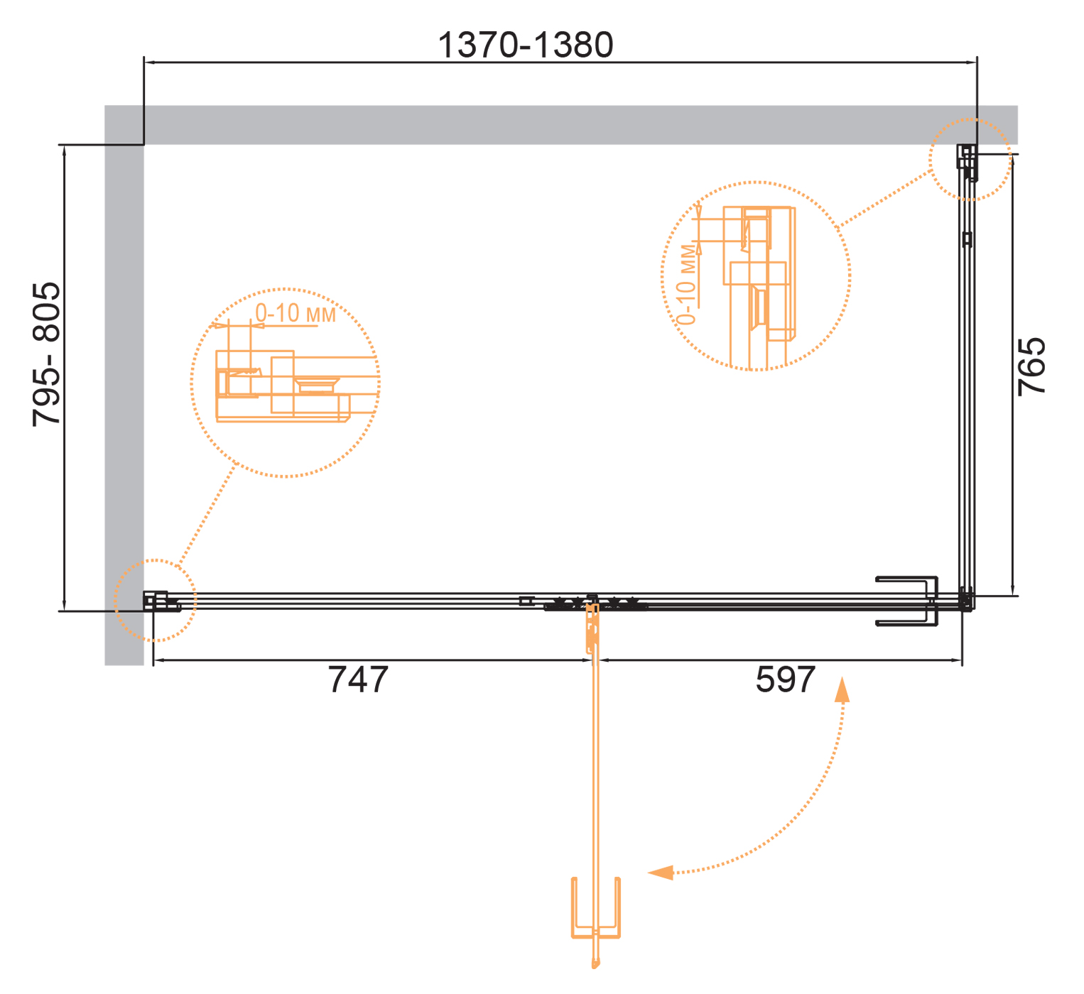 Приобрести cezares душевое ограждение bellagio 140х80 см, золото bellagio-ah-1-140/80-c-boro