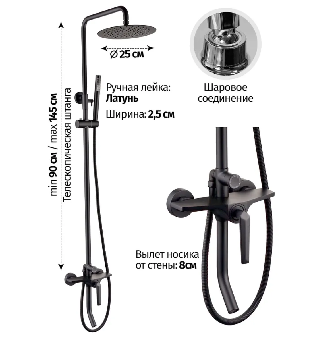 Приобрести grocenberg душевая система, черный матовый gb7025bl