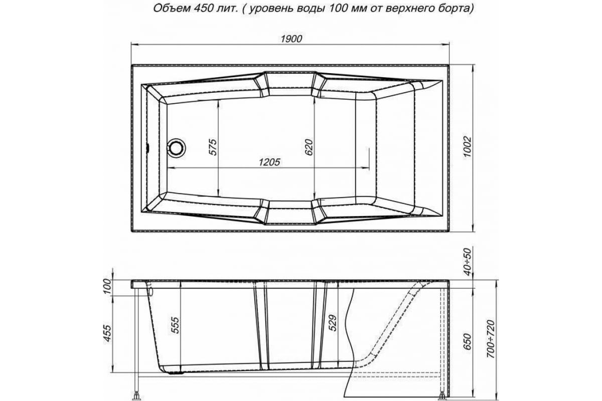 Приобрести aquanet акриловая ванна vega 190x100 см, белая