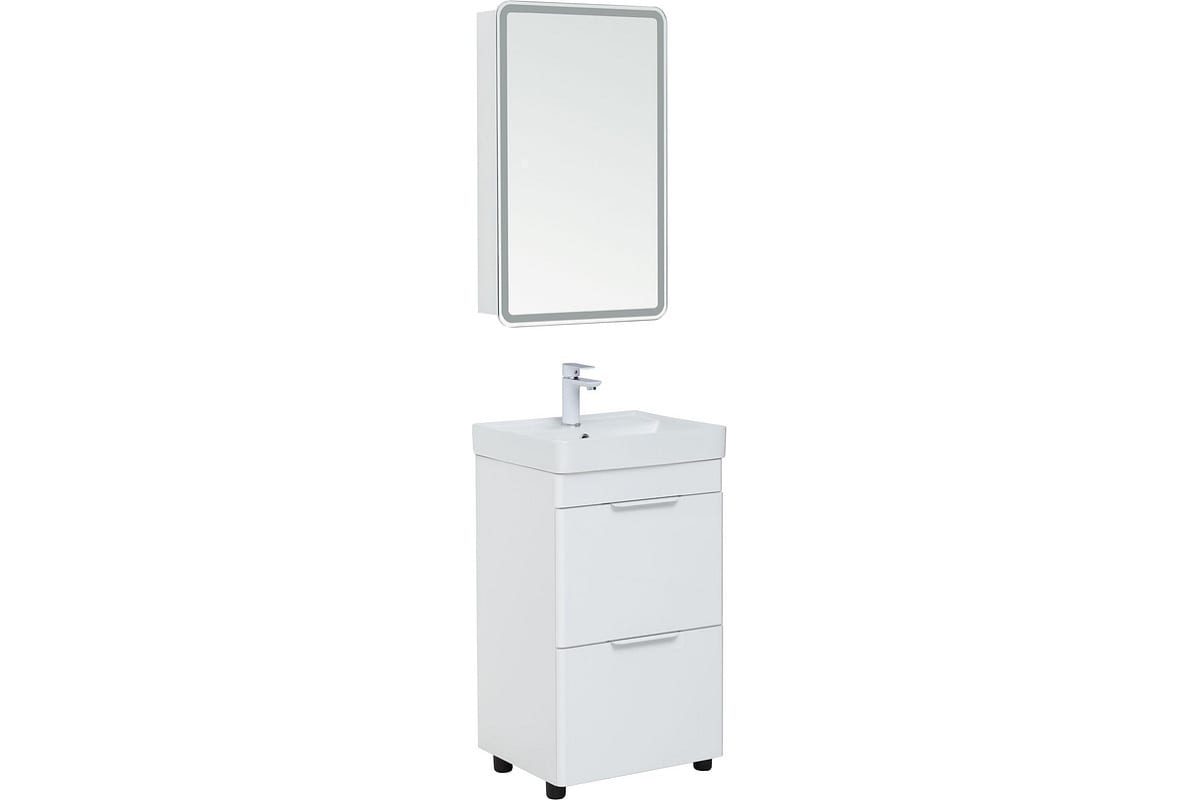 Приобрести aquanet тумба с раковиной ирис new 50 см, белая глянец (2 ящика, ножки)
