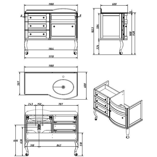 Приобрести caprigo тумба с раковиной imperio 120 см, правая, коричневая, эмаль