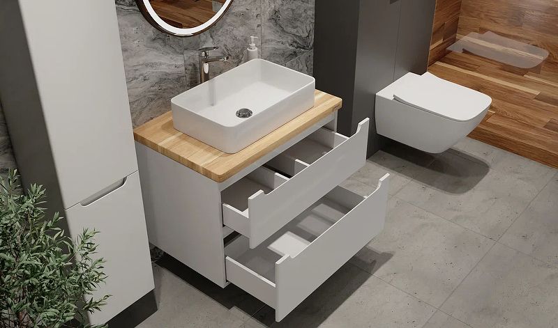 Приобрести jorno тумба подвесная wood 100 см со столешницей светлое дерево, белая