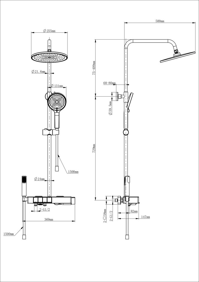 Приобрести душевая система с термостатом wonzon & woghand muse forte, черный матовый (ww-b3580-mb)