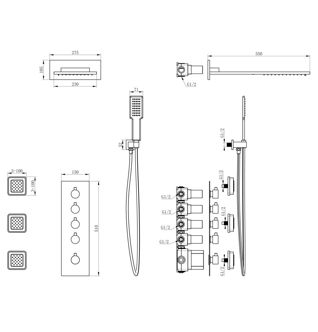 Приобрести душевая система с термостатом встраиваемая wonzon & woghand, белый матовый (ww-d4100-mw)
