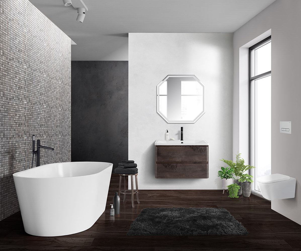 Приобрести belbagno тумба с раковиной albano 90 см, подвесная rovere nature grigio, белая раковина