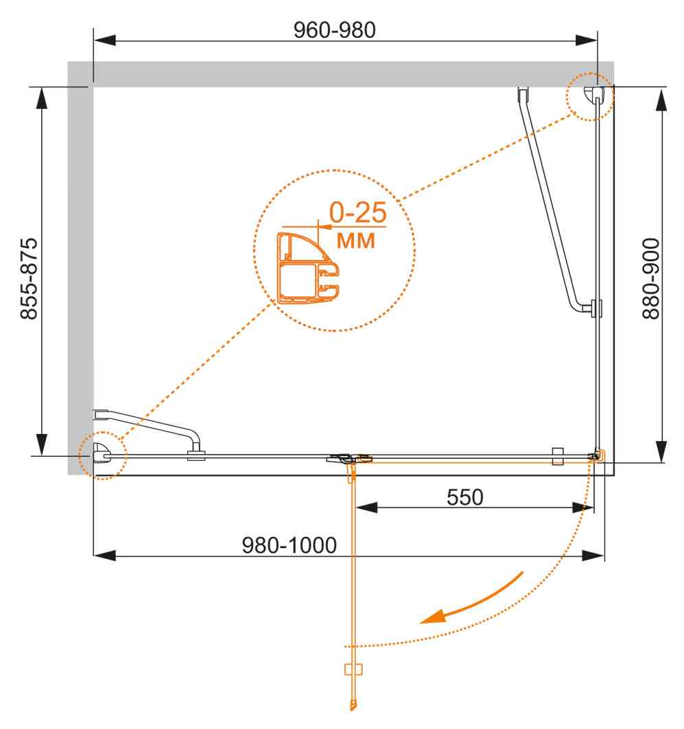 Приобрести cezares душевое ограждение bergamo 100х90 см, хром bergamo-w-ah-1-100/90-c-cr-l