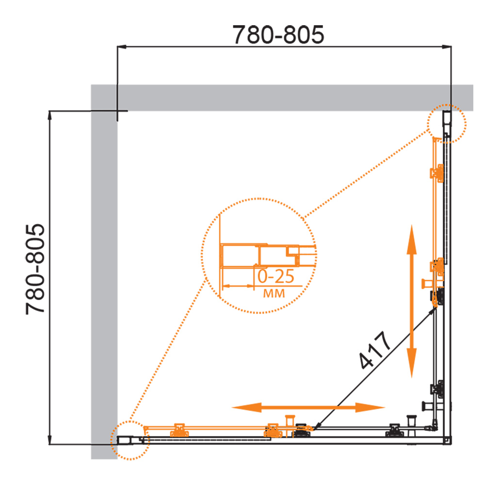 Приобрести cezares душевое ограждение molveno 80х80 см, хром molveno-a-2-80-c-cr-iv