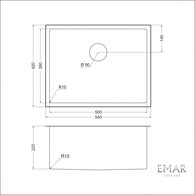 Приобрести emar кухонная мойка 54х42 см, графит emb-123a pvd nano dark