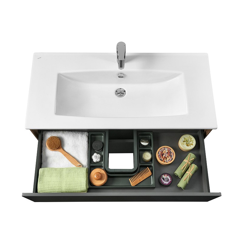 Приобрести тумба подвесная с раковиной акватон сохо 100 см, слэйт \ галька серая