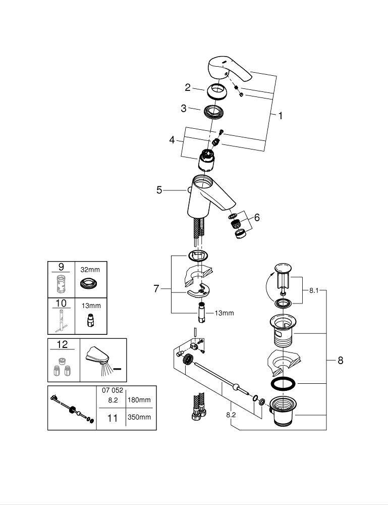 Приобрести смеситель для раковины grohe eurosmart new с донным клапаном, хром 23788002