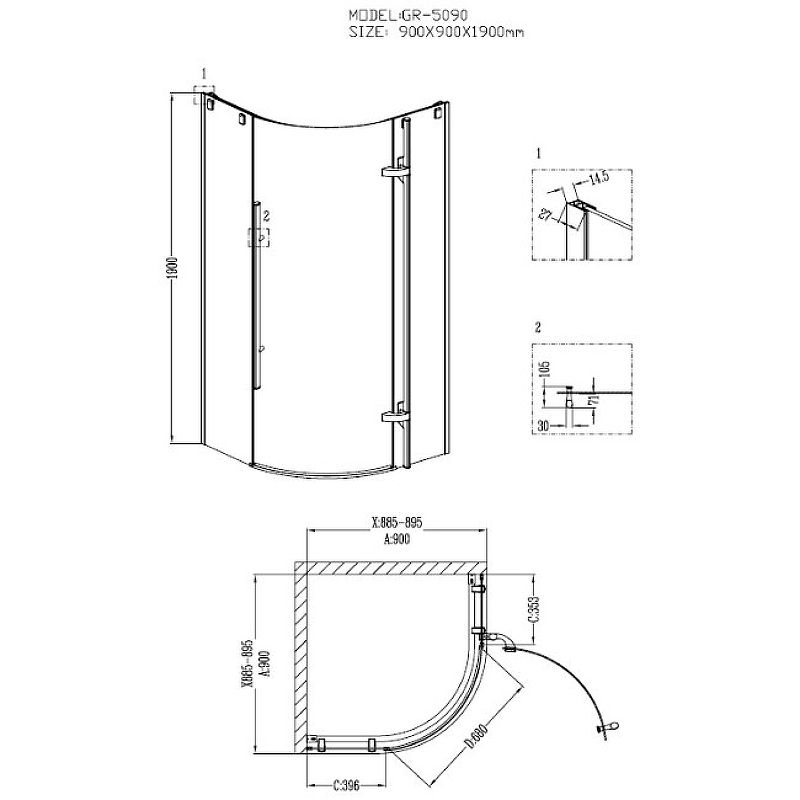 Приобрести grossman душевое ограждение style 90х90 см, хром\прозрачное gr-5090