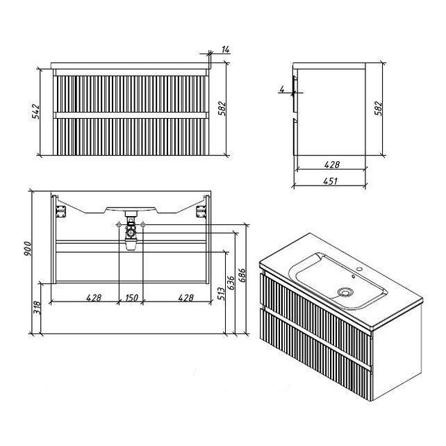 Приобрести caprigo тумба с раковиной forte-albero stripe 100 см, альберо, шпон
