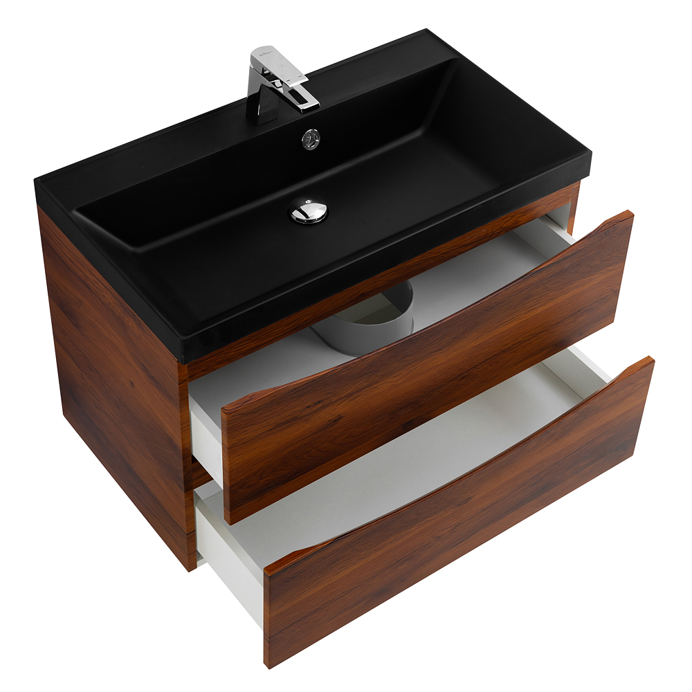 Приобрести belbagno тумба с раковиной marino 80 см, подвесная rovere cillegio, чёрная раковина