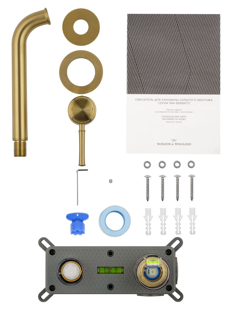 Приобрести смеситель для раковины встраиваемый wonzon & woghand tor, брашированное золото (ww-88869073-bg)