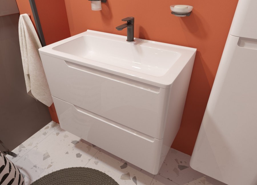 Приобрести estet тумба подвесная с раковиной kare luxe 80 см (2 ящика), белая фр-00005715