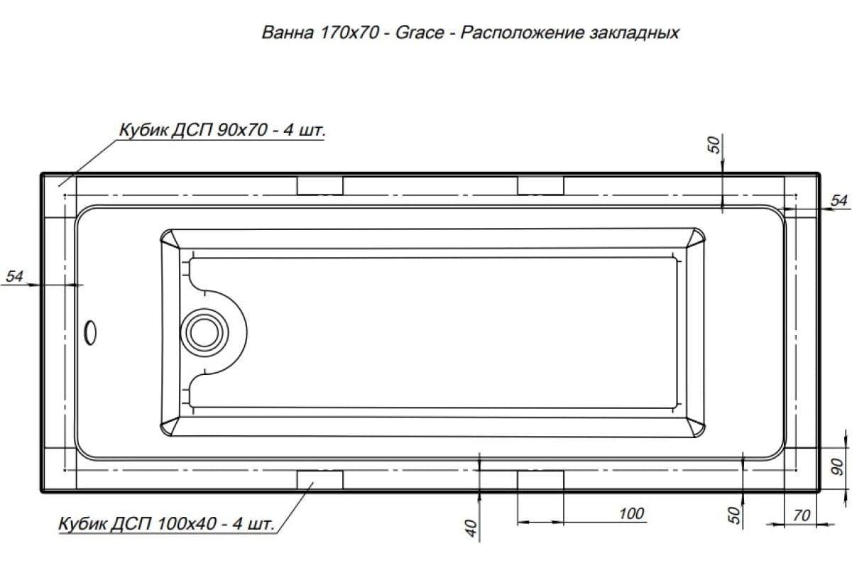 Приобрести aquanet акриловая ванна grace 170x70 см, белая