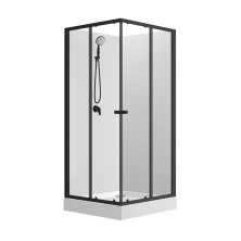 Loranto Душевая кабина NEO 100x100x(190+15) c низким поддоном 15см, прозрачное закаленное стекло 5 мм,задние стеклянные стенки белые, профиль черный-матовый (CS-21801-100)