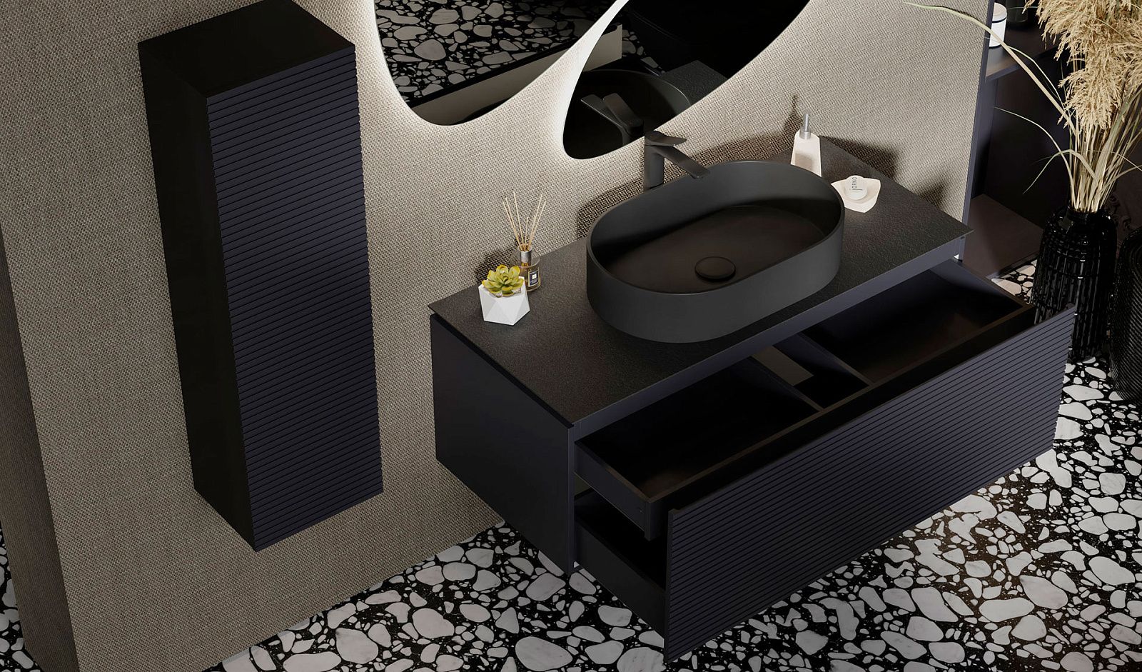 Приобрести jorno тумба подвесная stone 120 см со столешницей, антрацит